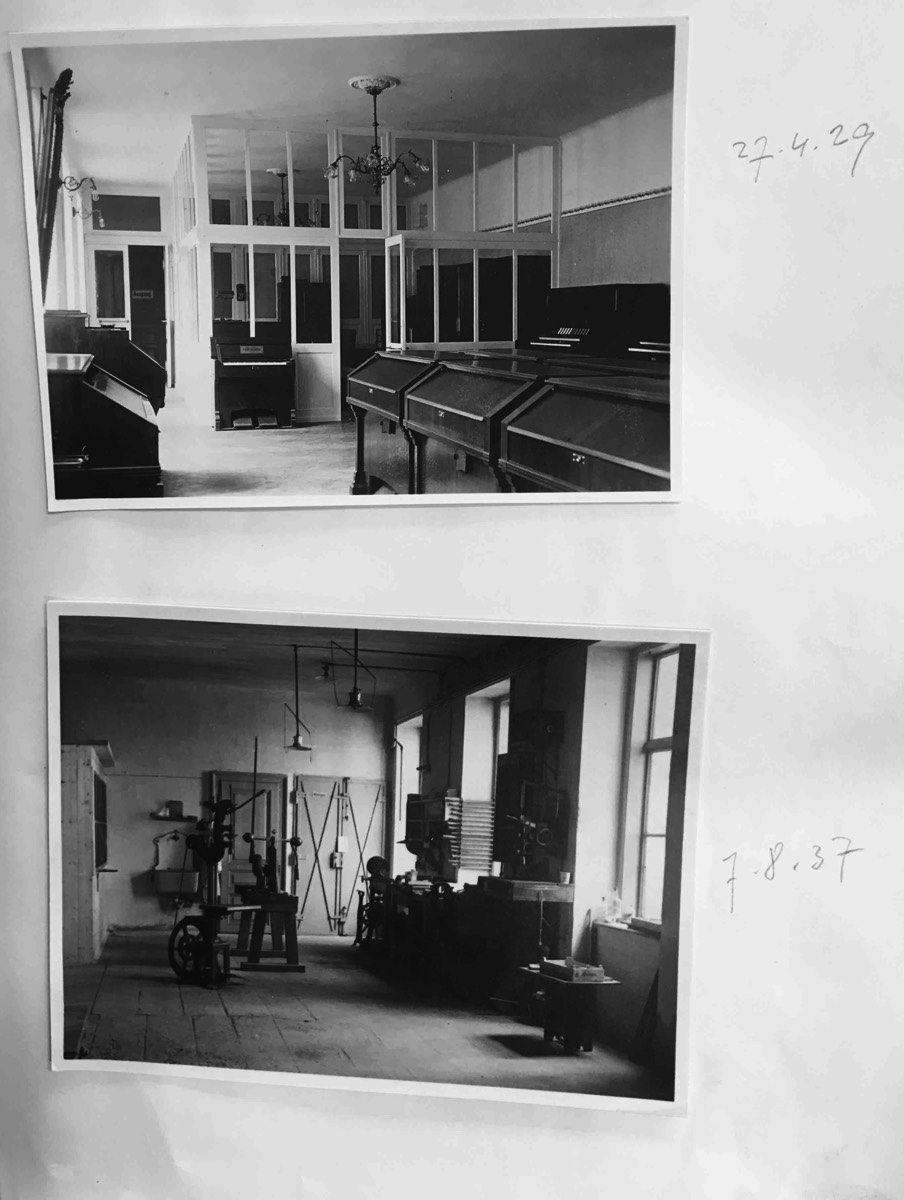 Ausstellungsraum am 27. April 1929 / Werkstatt am 7. Augsust 1937